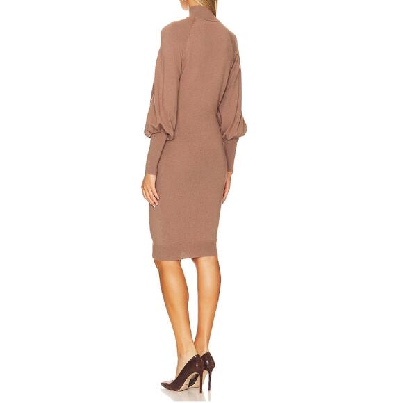 L'Academie Jen Sweater Dress Balloon Sleeves Bodycon Midi Brown Size Medium - Picture 2 of 13